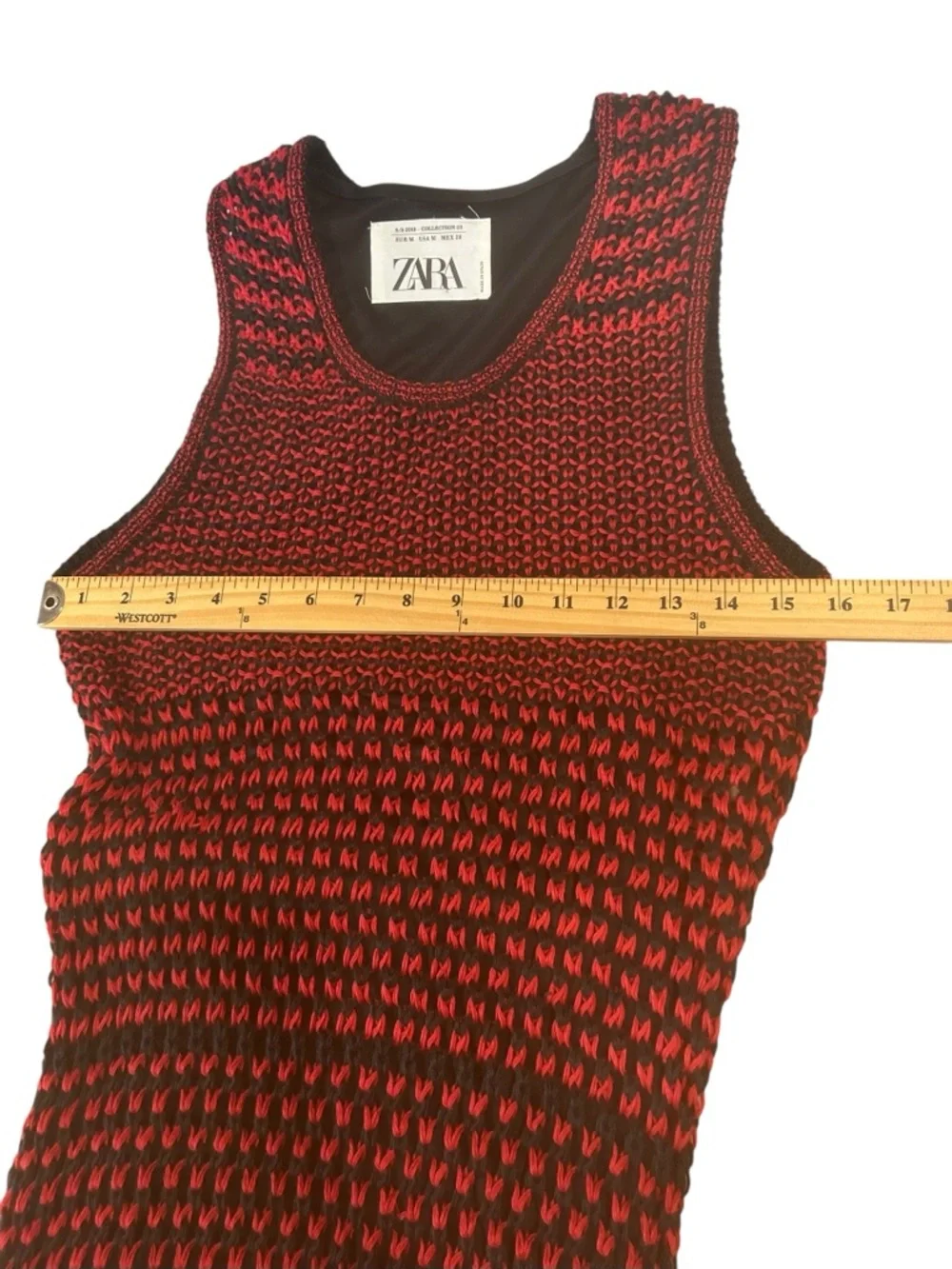 ZARA Red Black Crochet Knit Maxi Dress womens Sz medium Lined Festival vacation - Picture 6 of 10